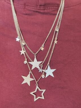 Gold Multi-Layer Star Necklace with Crystal Accents